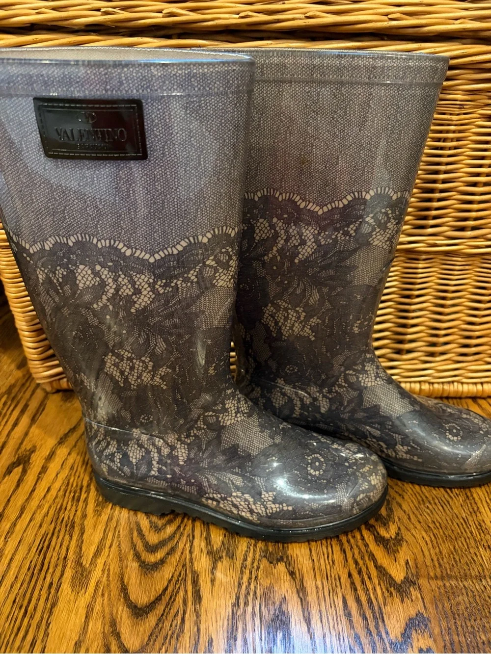 Valentino Garvani Women's Gray Lace-Pattern Rain Boots